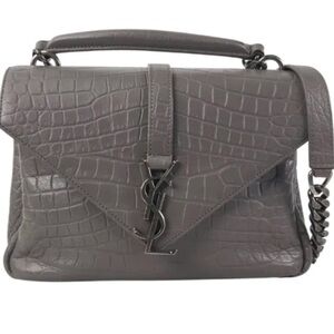 *SOLD* Yves Saint Laurent Grey Croc Embossed Leather Monogram Medium College